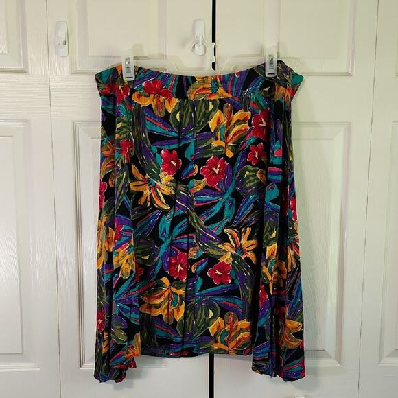 Vintage Caliche Hawaiian Midi Skirt Size XXL Floral Vacation Elastic Waist - Picture 1 of 8